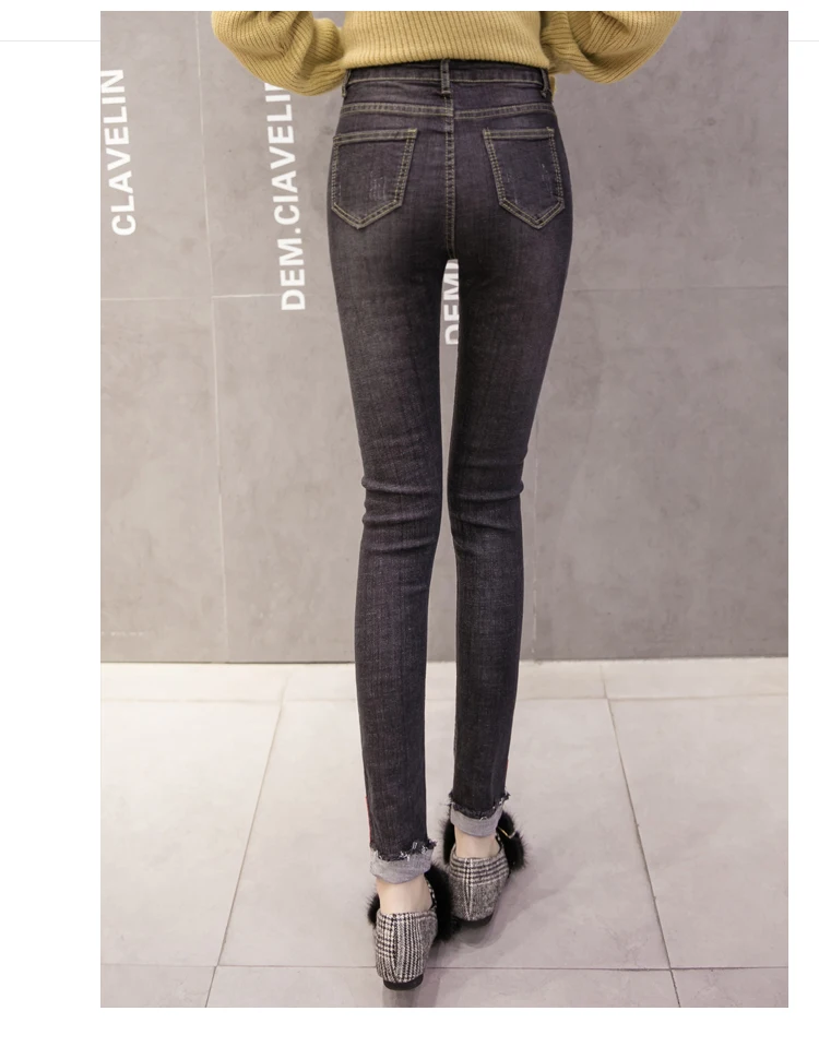 Jielur корейская мода леди с высокой талией джинсы для женщин Винтаж плюс размеры тонкий карандаш мотобрюки джинсовые узкие для Жан Femme 2019