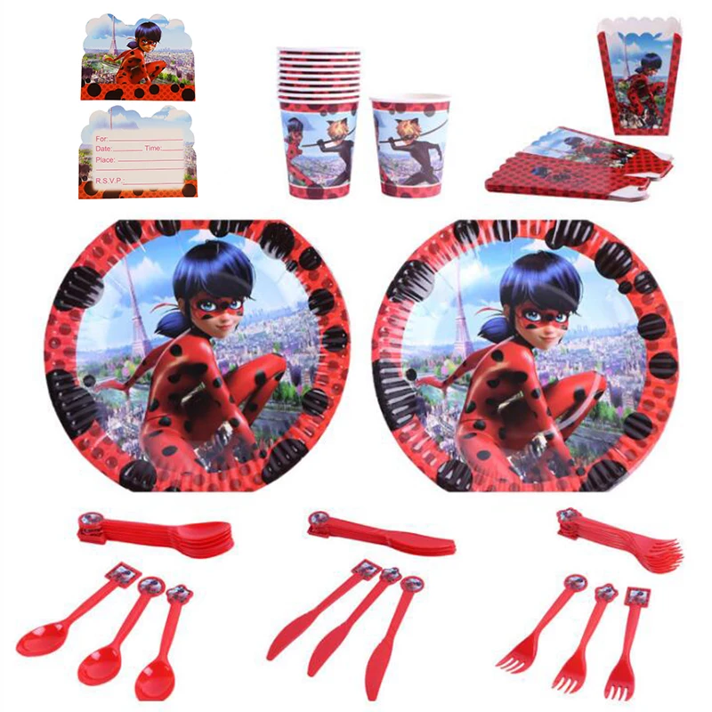 

131pcs/lot Miraculous Ladybug Children Birthday Party Kids Party Supplies Birthday Disposable Tableware Sets Kids Party Favors