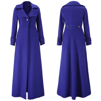 

Winter Woolen Blend Coat Women Slim Loose Big Blue Windbreaker Jacket Long Elegant Ladies Autumn Overcoat Office Girls Outerwear