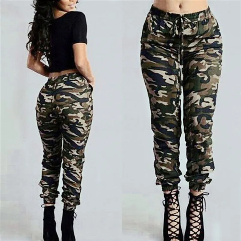 Camo Pants Women High Waist Military Camouflage Army Green Casual Loose