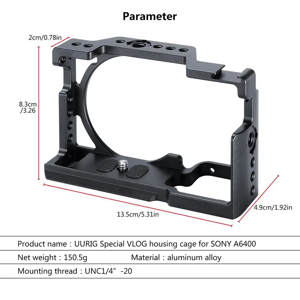 Instock Vlog Cage Case Vlogging металлический корпус для sony A6400 с холодным башмаком для микрофона DSLR камера клетка 1/4 3/8 винт