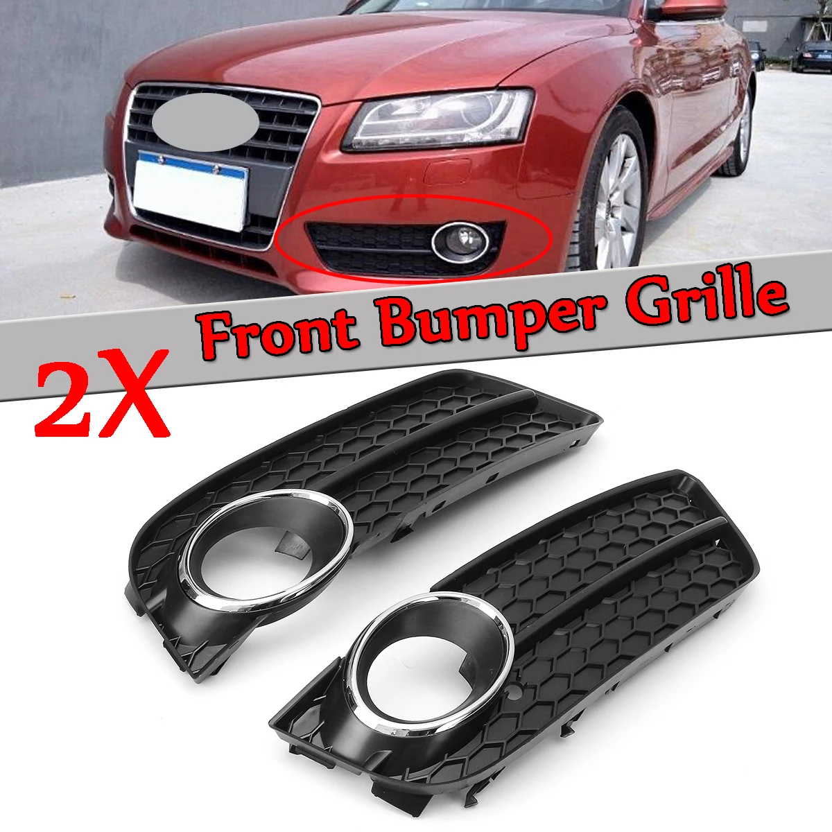 2 pcs Front Bumper Fog Light Lamp Racing Grille Grill Cover For Audi A5