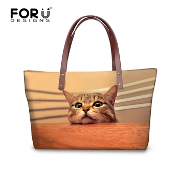 

FORUDESIGNS Cute Cat Prints 2018 New Woman Fashion Handbags Trend Messenger Bag Korean Leisure Animal Women Large Tote Bags