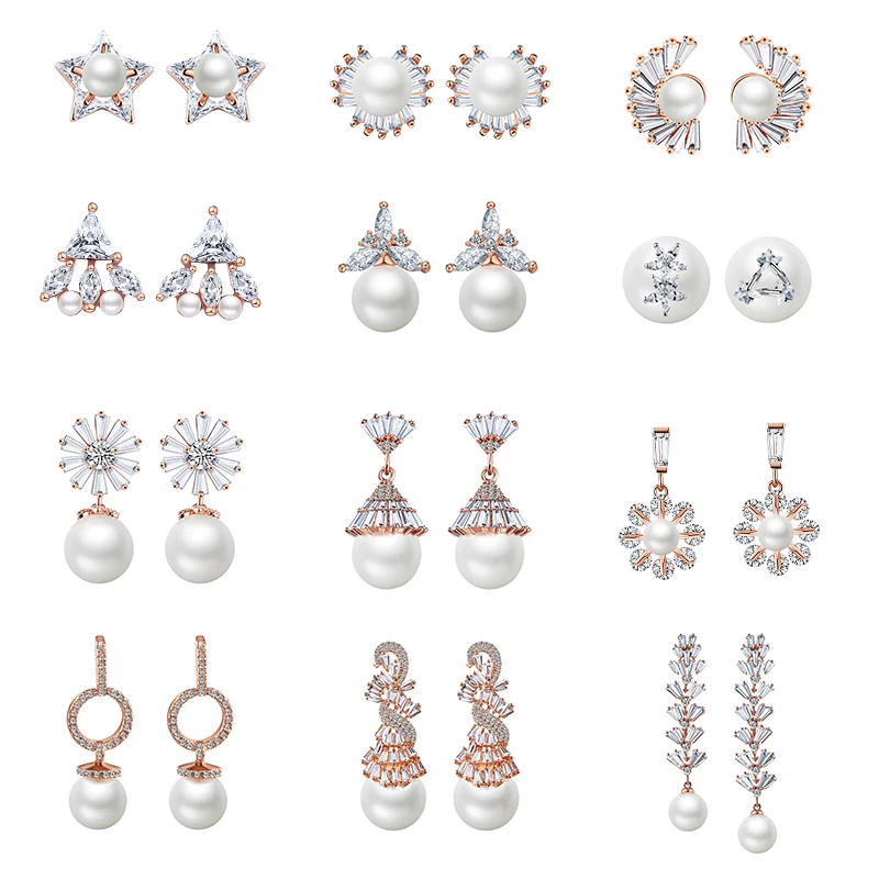 MISANANRYNE Fashion Korea Crystal Rhinstone Star Leaf Flower Stud Earrings Imitation Pearl Women Brincos Jewelry Gift | Украшения и