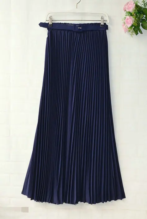 Женские юбки летние модные винтажные красные синие плиссированные юбки однотонные расклешенные шифоновые макси юбки с высокой талией пляжная длинная юбка - Цвет: dark blue