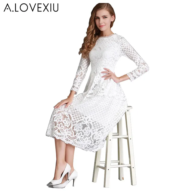 white lace dress long sleeve casual cottonladies long lace dress 2016 ...