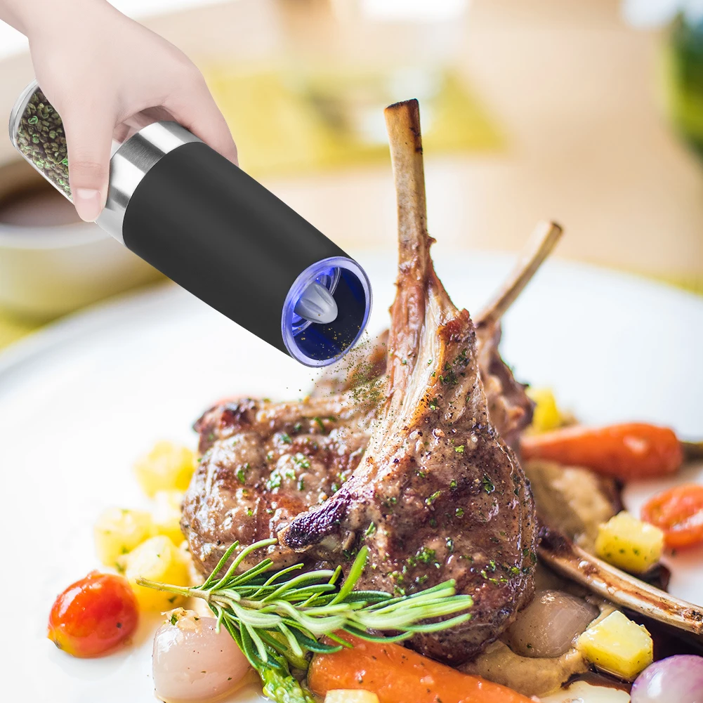 

6*AAA battery Powered Automatic Electric Pepper Grinder LED Light Salt Pepper Grinding Bottle Kitchen Seasoning Grind Tool
