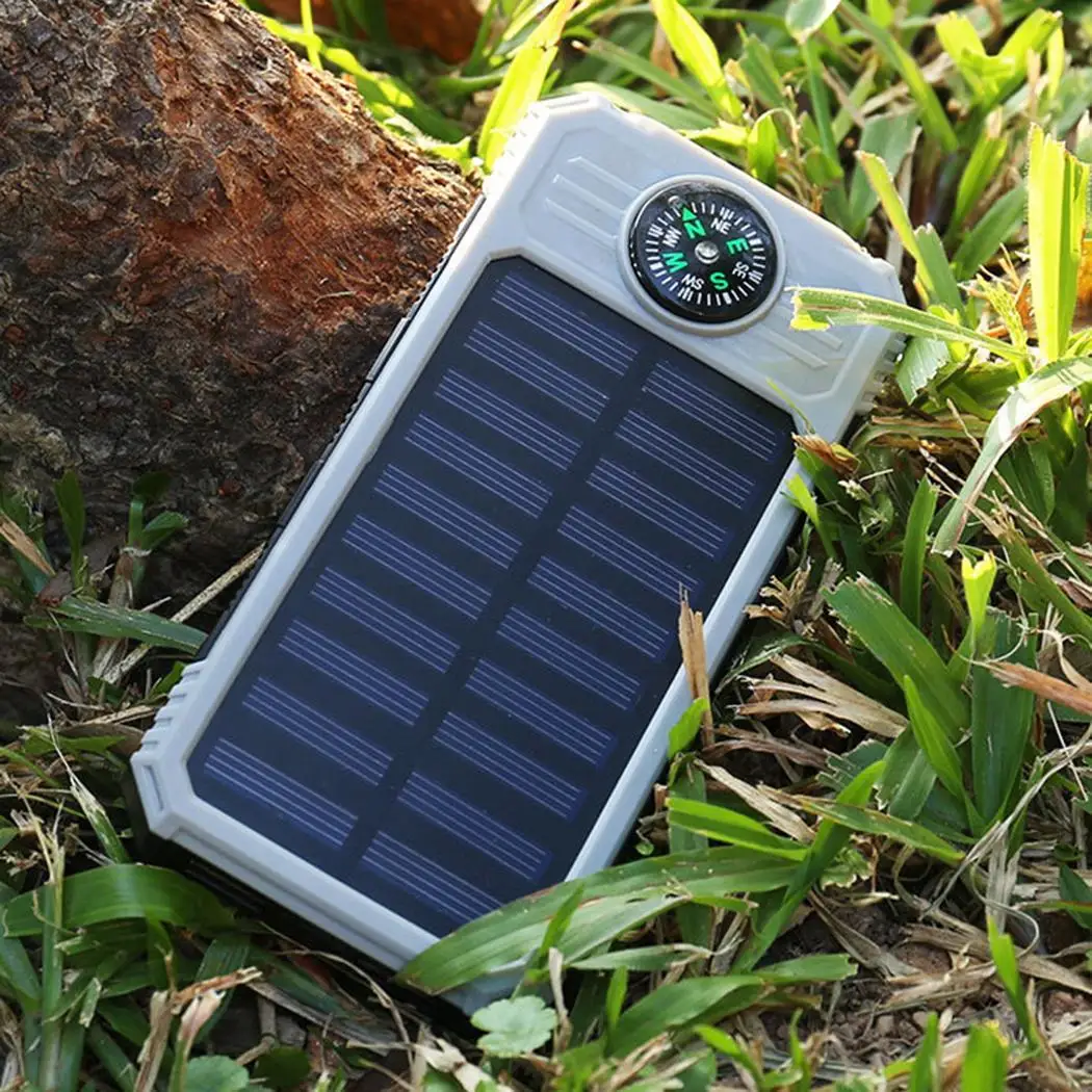 

2000mAh Solar Power Bank Portable Compass Flashlight Solar Power Bank USB External Battery Outdoor Emergency Charger For iPhone