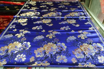 

chinese traditional 75CM Polyester fabric brocade cheongsam sapphire blue back with big peony pattern Tapestry satin