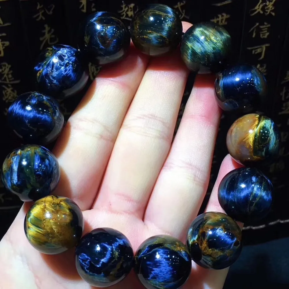 

Genuine Natural Blue Pietersite Gemstone Namibia Round Beads 18mm Woman Man Bracelets Healing Stone Certificate AAAAA