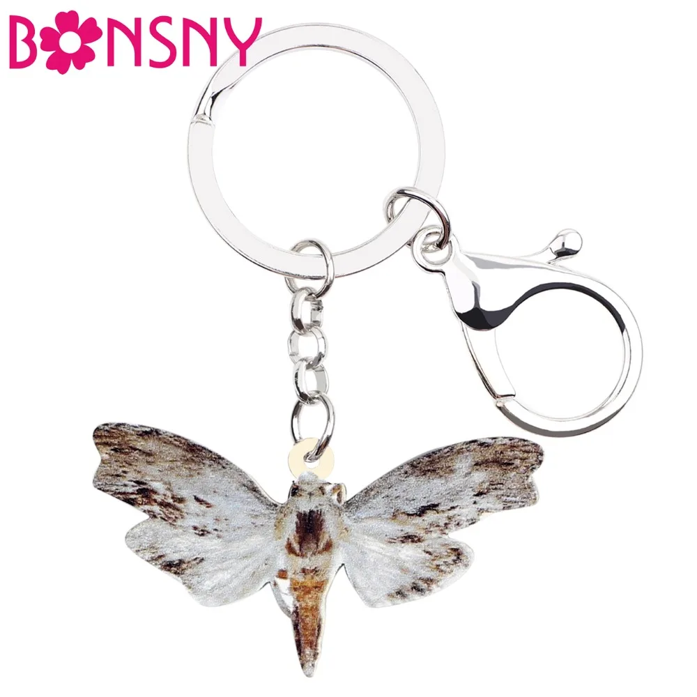 Bonsny Acrylic Moth Insect Key Chains Keychains Rings Animal Jewelry