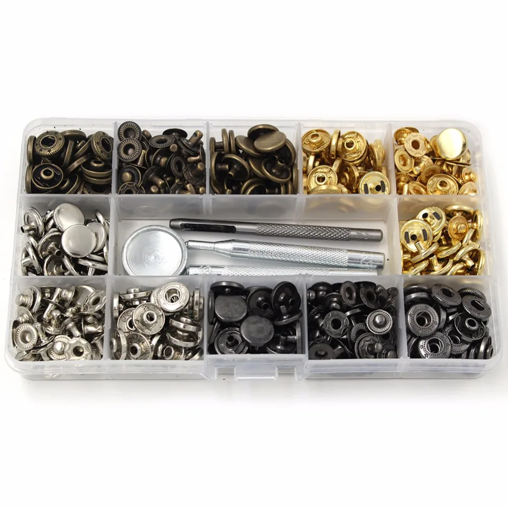 

4Style 40-120Pcs/Pack Set Metal Snap Fastener Press Stud Buttons Leather Craft Snap Fasteners Snaps Button Press Studs with 633#