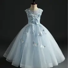Элегантное голубое небо, фатиновое платье для торжеств для девочек платье с цветочным узором и бусинами для девочек на свадьбу, вечерние платья принцессы для первого причастия