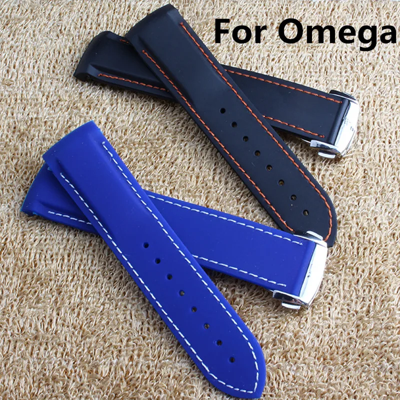 

20MM 22MM Black Blue Natural Rubber Brand Watch Strap Waterproof Watchband For Omeg With Strap Clasp With Logo