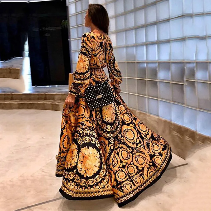 

Sexy print print dress with deep v-neck and split slit for new summer 2019 women's wear