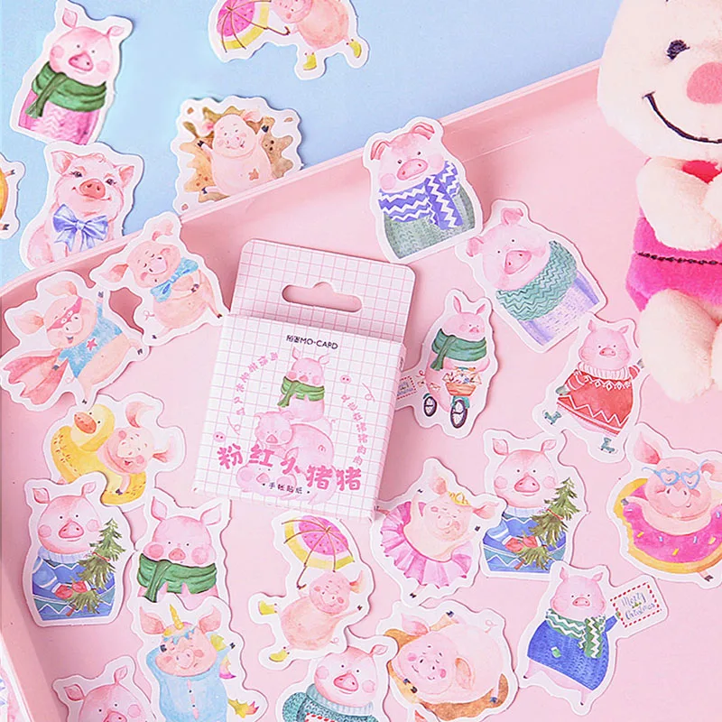 

46 Pcs/box Cute Piggy Label Kawaii Diary Handmade Adhesive Paper Flake Japan Sticker Scrapbooking Stationery