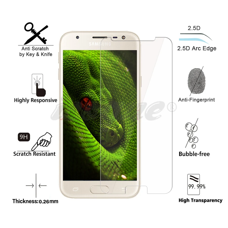 Icoque 9H 2.5D Tempered Glass for Samsung Galaxy J3 2017 Glass Premium Display Film for Samsung J3 2017 Screen Protector Glasses (2)