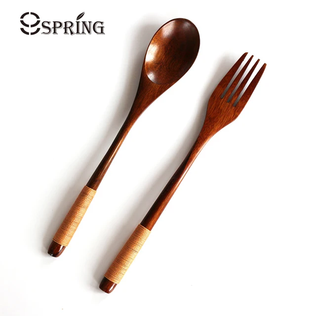 Japanese Style Dinnerware Set Long Handled Wooden Fork Spoon Cutlery