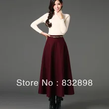 Горячая Новая мода народный стиль Длинная винная шерстяная юбка