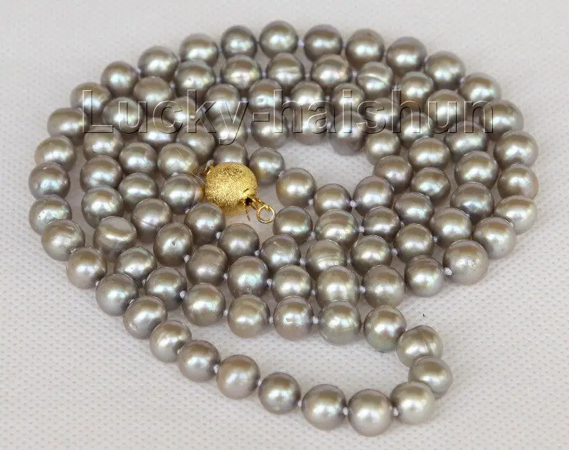 

Free shipping hot sale Women Bridal Wedding Jewelry >>33" 9mm dark gray near round freshwater pearls necklace j10186