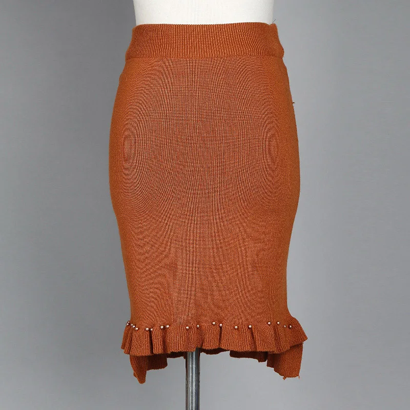 ShejoinSheenjoy Split Ruffles Hem Knitted Midi Women Skirt Beading High-Waist Autumn Winter Skirts Womens Bodycon Students Skirt (10)