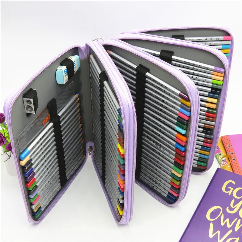 Billig PU Leder Schule Bleistift Fall 184 Löcher Große Kapazität Farbige Bleistift Tasche Box Multi funktionale Pencilcase Für Kunst Liefert geschenk