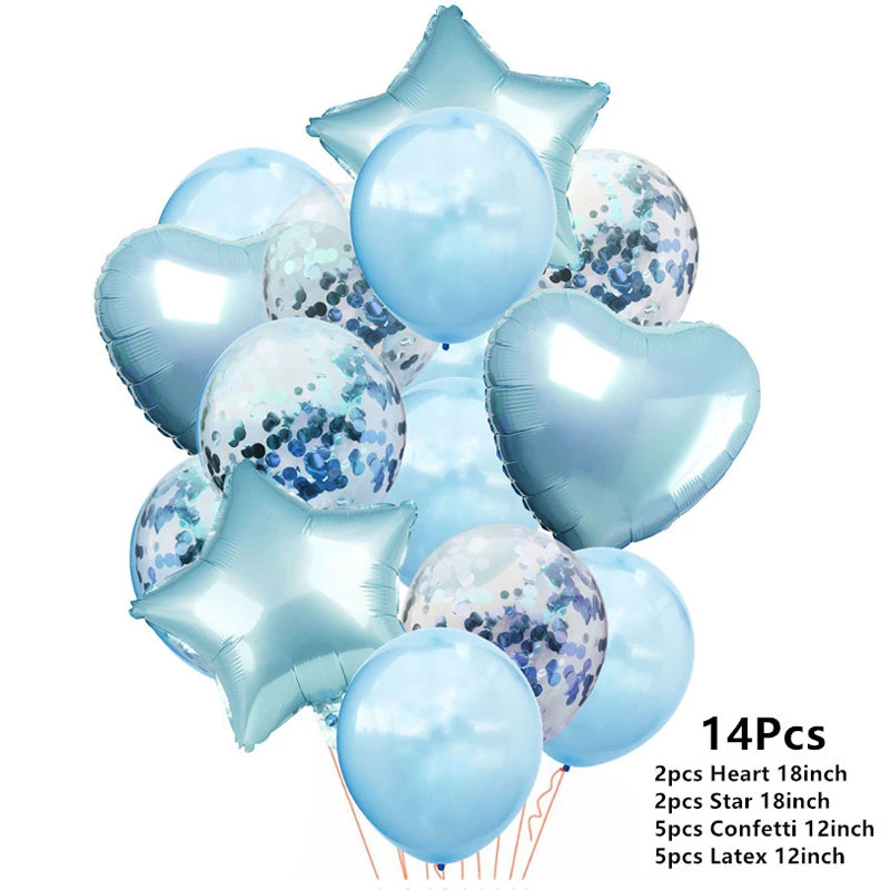 Воздушный шар на день рождения Babyshower, воздушный шар на день рождения для мальчиков/девочек, украшение для вечеринки на день рождения, воздушный шар для детей, декор для детей, воздушные шары - Цвет: 14pcs Blue Confetti