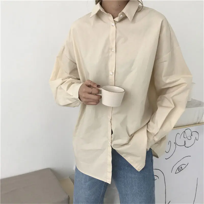 Baratos HziriP Blusas de mujeres de la primavera de 2019 sólida blusa holgada casual vacaciones del todo fósforo mujeres Tops Camisas Blusas Camisas Mujer 4 colores