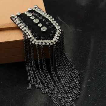 

statement Suit Shoulder Brooch Pin Beads Crystal Long Tassel Punk Rivet Jewelry Organza Big Epaulets Epaulette Rock Wedding