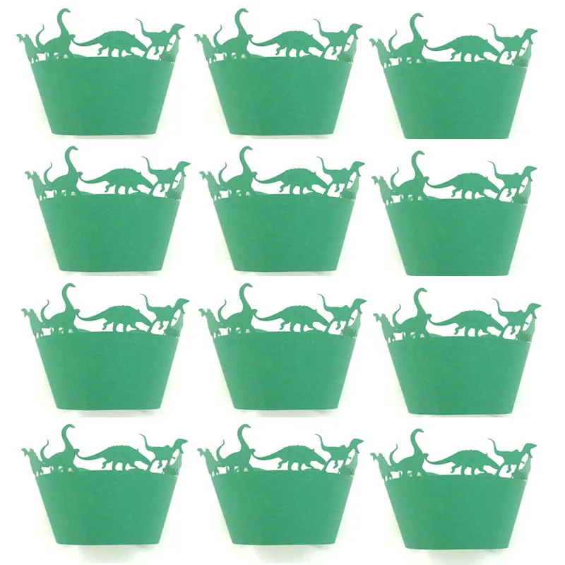

12Pcs Green/Black /Red Dinosaur Cupcake Wrappers Liners Cases Baking Cups Wedding Birthday Decoration