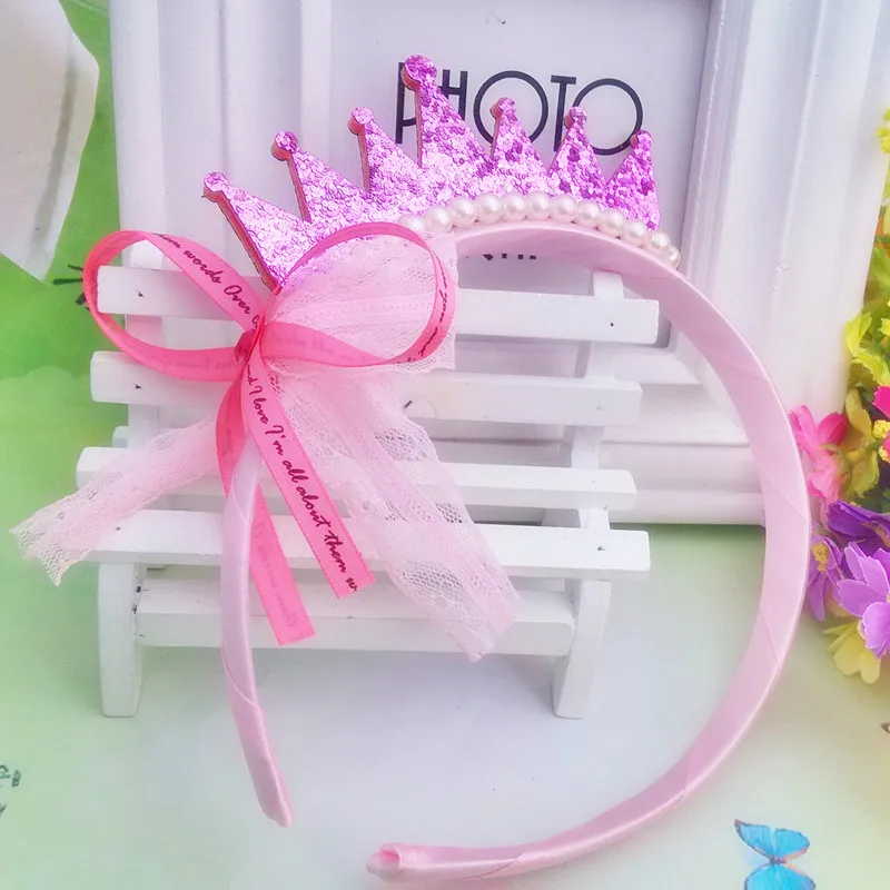 

Baby Headwear Kids Accessories Girls Hair Ornaments Headband Ribbon Shiny Leather Crown Lace Pearl Angel Princess Baby Hairband