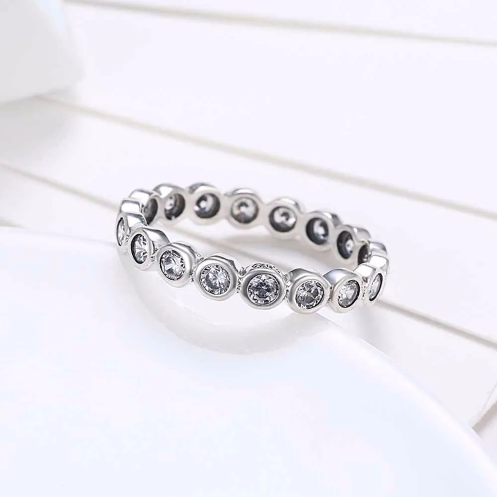 Solid 925 Sterling Silver Ring Simplicity Row Zircon Fashion OL Accessories Rings For Women Wedding Jewelry (JewelOra RI102594)