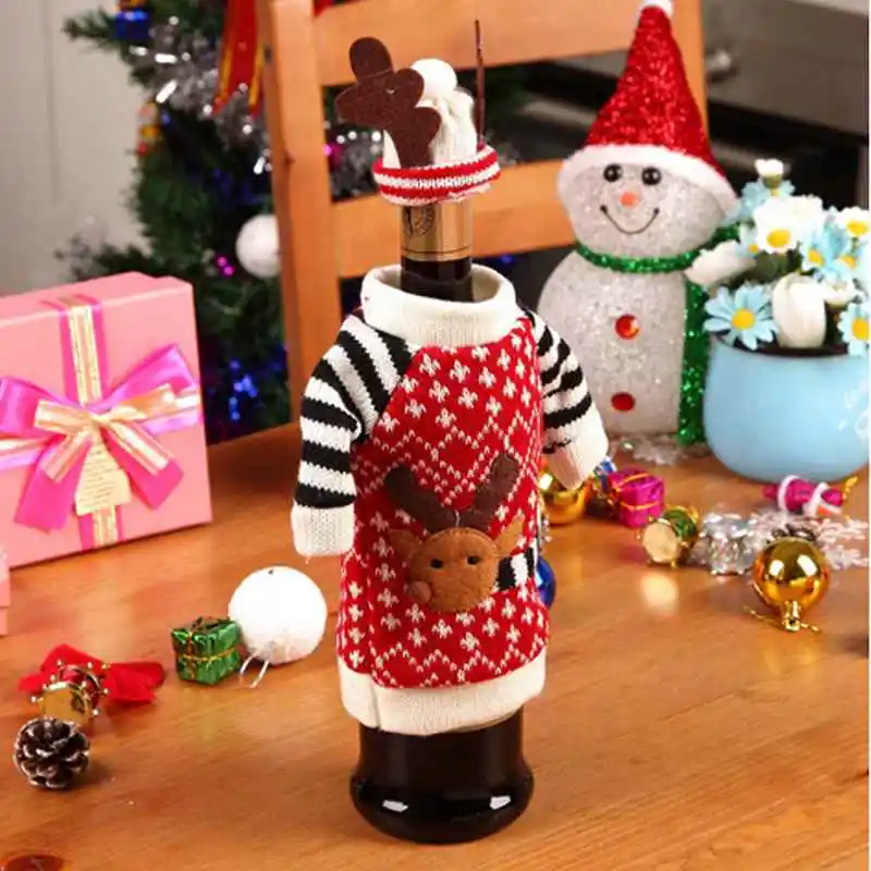 

2016 Home Decor Xmas Deer Coat Wine Bottle Cover Christmas Dinner Party Bottle Table Decor Gift