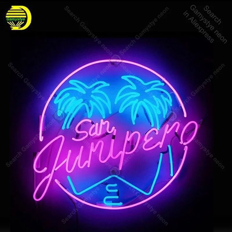 Неоновый светильник, знак Junipero, пальмовое дерево, ресторан, пивная, для любовной комнаты, неоновая лампа, вывеска для магазина, неоновый Letrero светильник s enseigne Handcraf