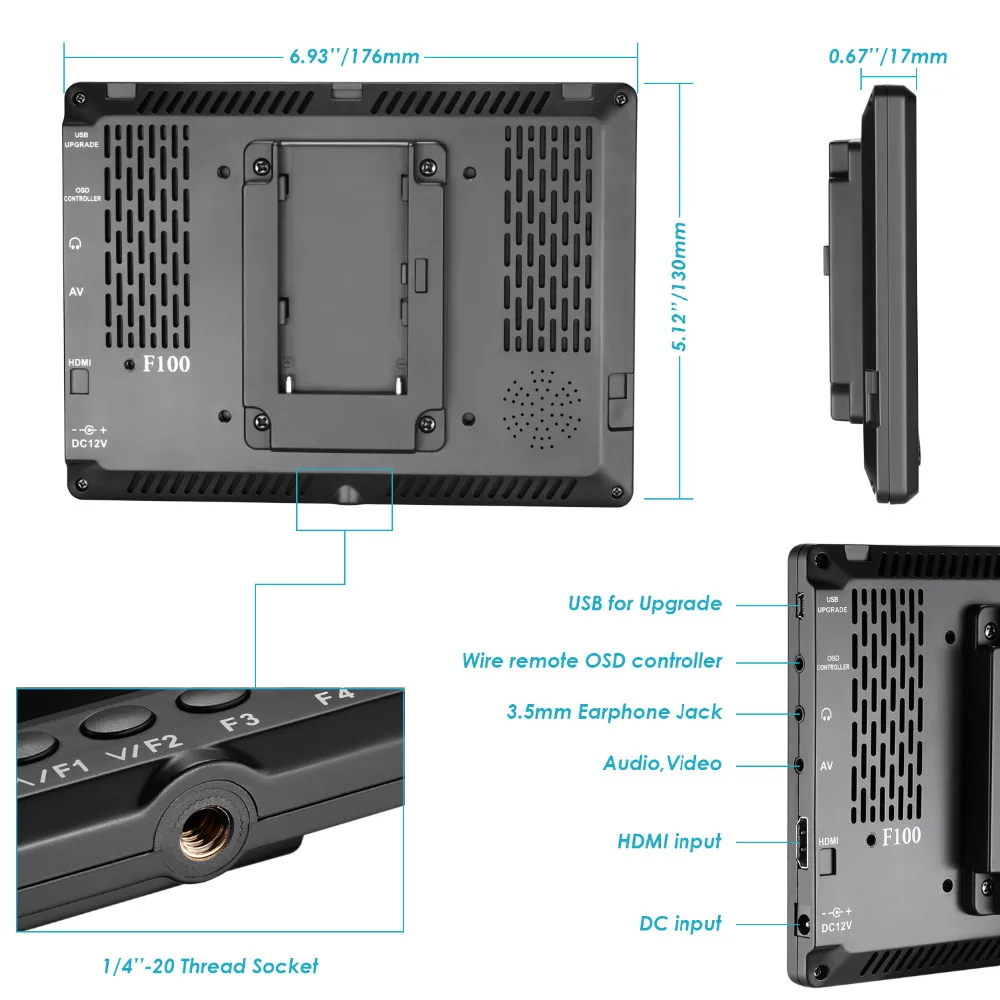 Neewer F100 7 дюймовый 1280x800 ips Экран Камера поле монитор комплект с 2600 mAh NP F550 Замена