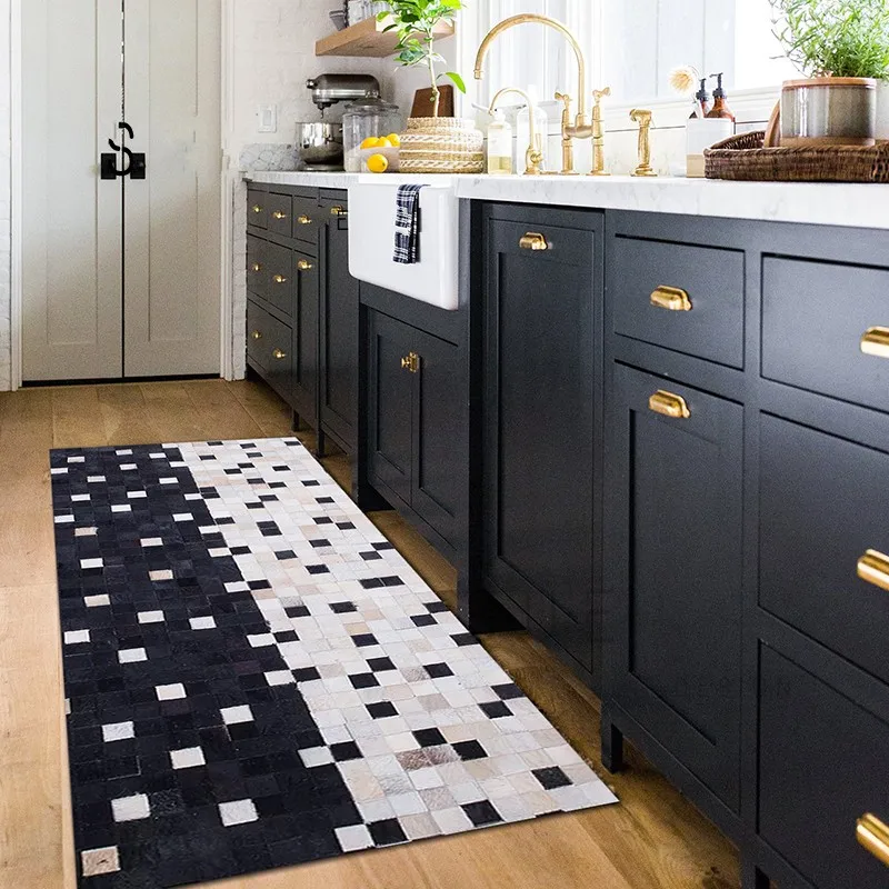 Американский стиль, роскошный ковер из воловьей кожи с мехом в стиле пэчворк, длинный размер, меховой плед, коврик для кухни