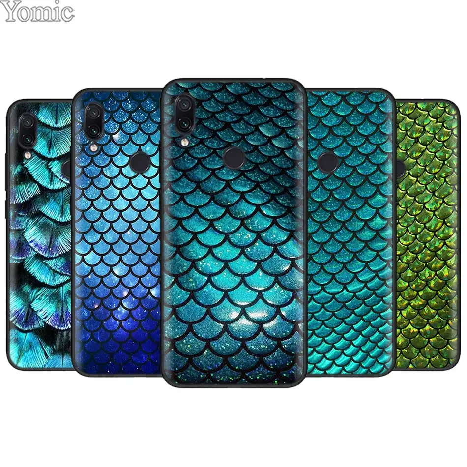 

Mermaid fish Cover Silicone Phone Case Cover for Xiaomi Redmi 7 6 5 Note 7 5 6 Pro 4X 5A 6A S2 GO Poco F1 Black TPU Soft Case