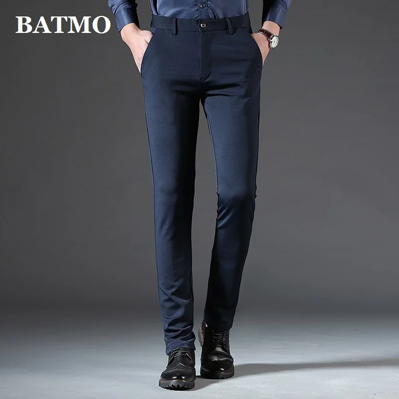 

BATMO 2019 new arrival high quality cotton smart casual elastic skinny pants men,men's slim trousers ,men's pencil pants ,118
