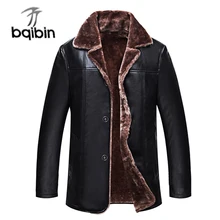 Куртка из искусственной кожи с мехом для мужчин, зимняя теплая Толстая флисовая Мужская Повседневная ветровка, верхняя одежда, пальто на пуговицах, классическое Брендовое пальто