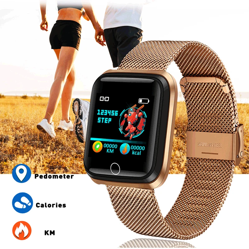 

BANGWEI Smart Wristband Blood Pressure Heart Rate Monitor Rose Gold Stainless Steel Smart band Sport Fitness tracker Smart Watch