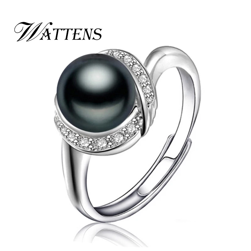 

WATTENS Natural pearl ring for women ,925 Sterling silver adjustable Punk ring with AAA zircon pearl jewelry wedding Party ring