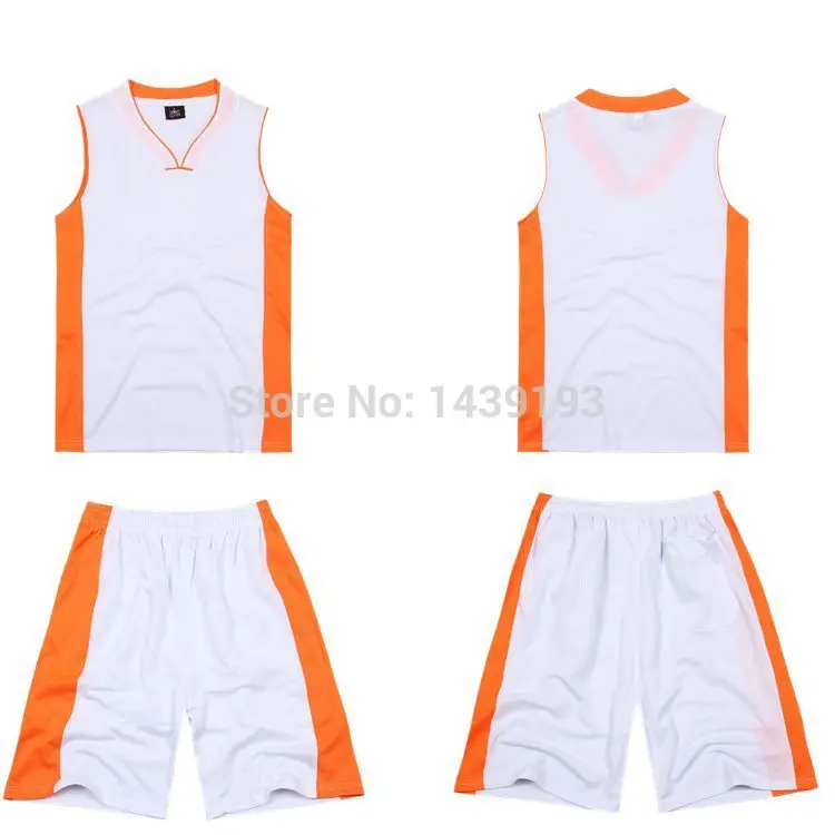White with orange side plain jersey Printed design customic basketball