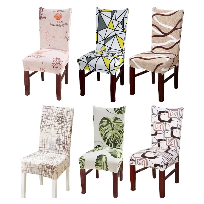 

Removable Plants Geometric Spandex Chair Cover Tropical Leaf Elastic Kitchen Office Chair Protector Covers Stretch Slipcover 1PC