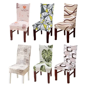 

Removable Plants Geometric Spandex Chair Cover Tropical Leaf Elastic Kitchen Office Chair Protector Covers Stretch Slipcover 1PC