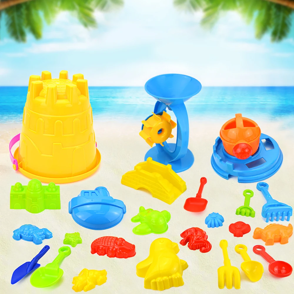 25Pcs Beach Sand Toys Set Watering Molds Beach Tool Kit Sand Water Wheel Bucket Shovels Rakes Sandbox Toys Kids