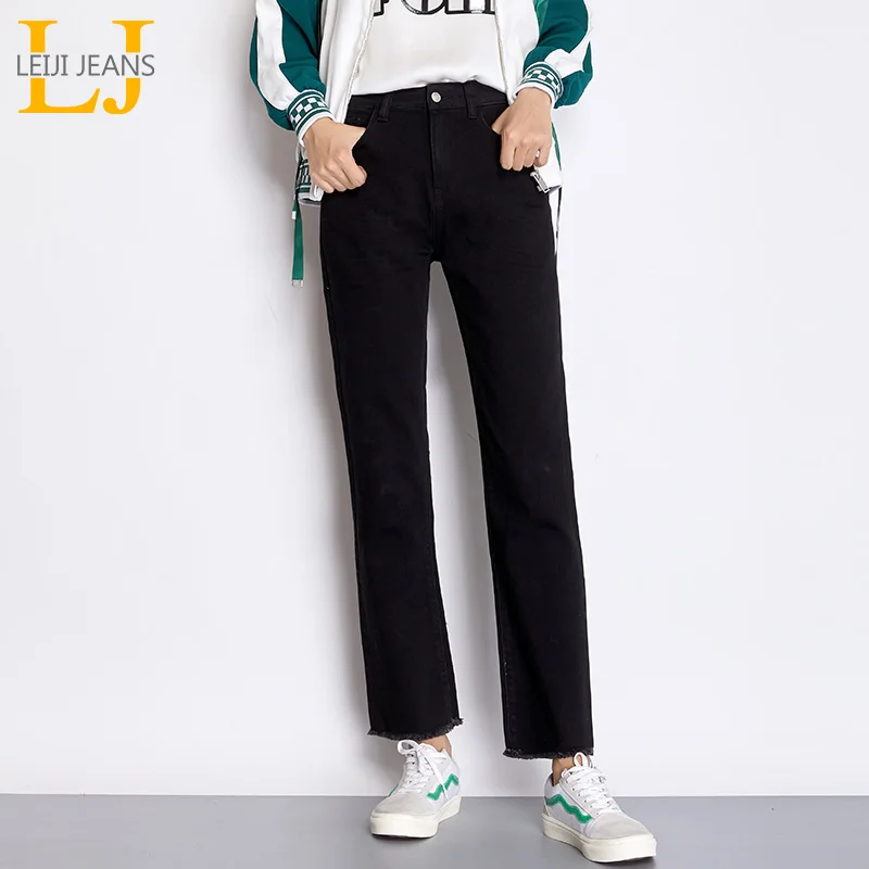 Женские классические джинсы LEIJIJEANS повседневные свободные прямые черные с