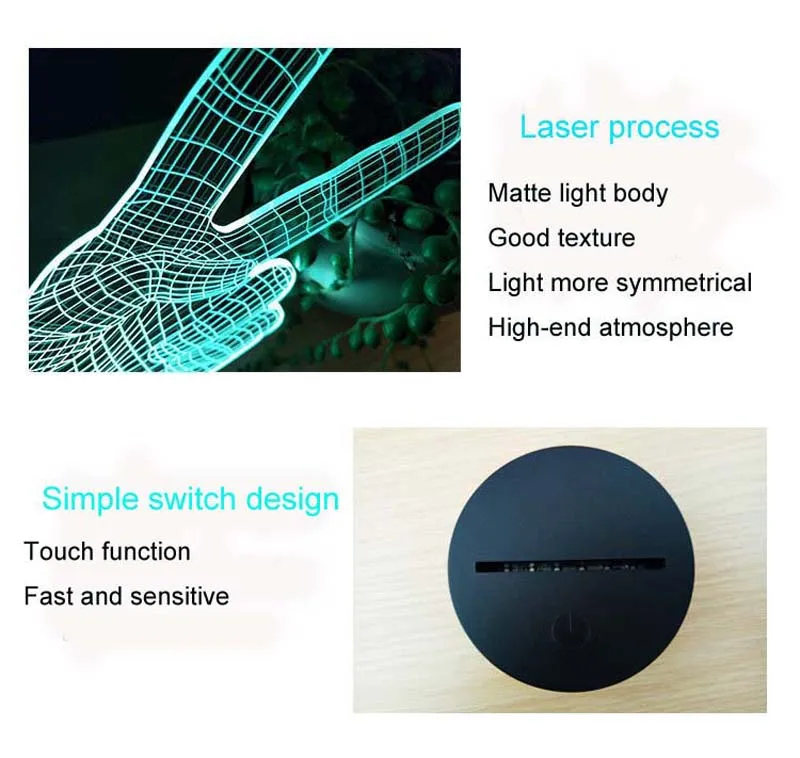 Touch switch 3D Visual Lights LED Football light Cap Helmet 7 color changing USB table desk Lamp Illusion Lamp Night Light  (3)