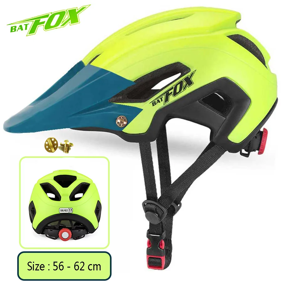 BATFOX Bicycle Helmet Men Women MTB Cycling Helmet Ultralight Big Visor Breathable Road Bike Helmet Outdoor Sport Ridding Helm - Цвет: Green-DarkGreen