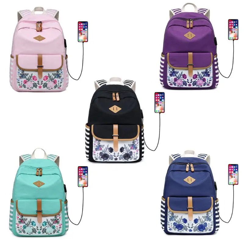 

Multifunction Backpack Women Casual Rucksack Lightweight Canvas Daypack Girls School Bag Printing Shoulder Bags For Travelling