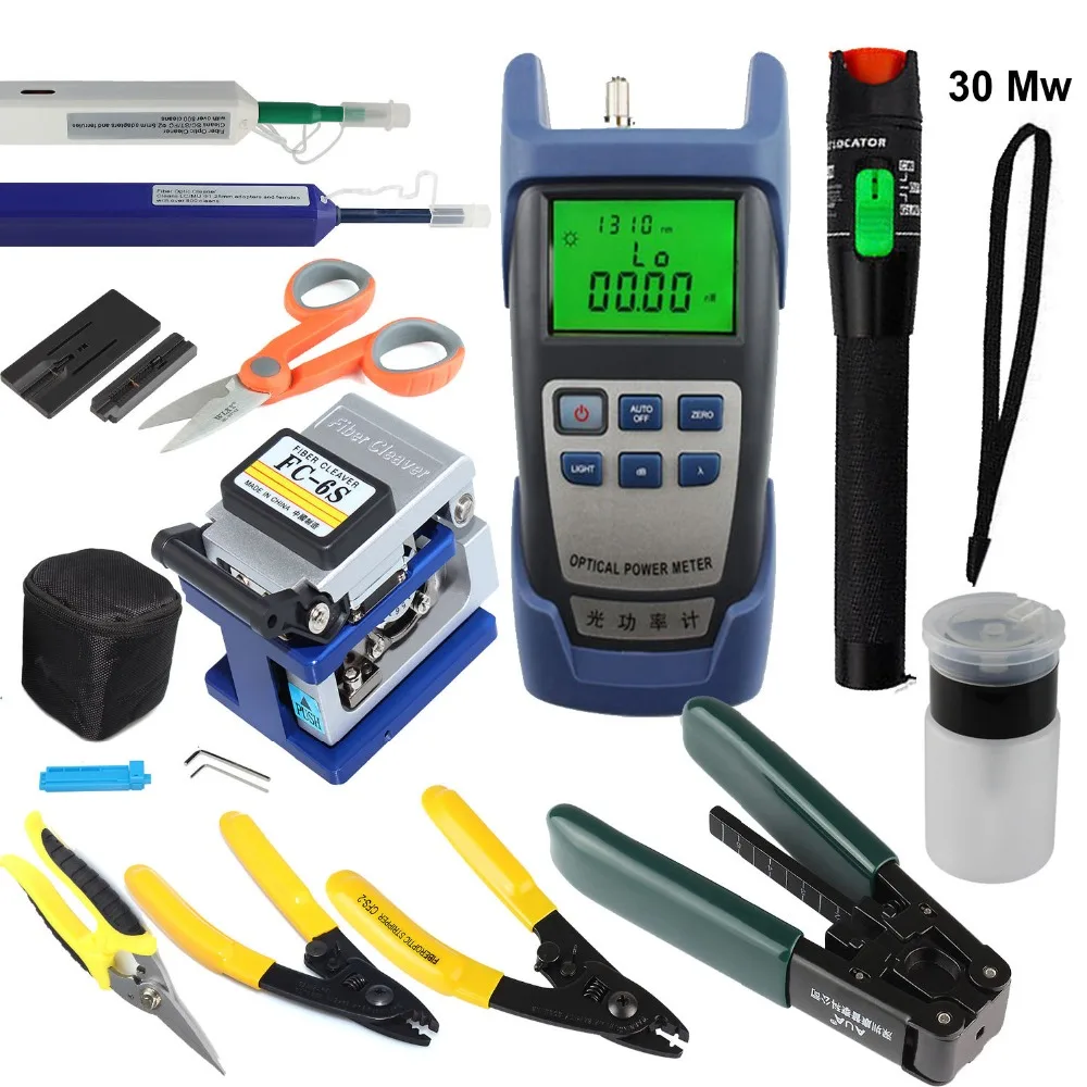 

JYTTEK 12 In 1 Optical Fiber Power Meter 30Mw Visual FC-6S Cleaver One Click Cleaner Strippers
